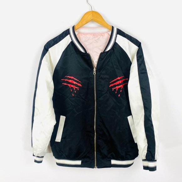 Slash print reversible souvenir bomber varsity baseball jacket size 10 - Picture 3 of 5